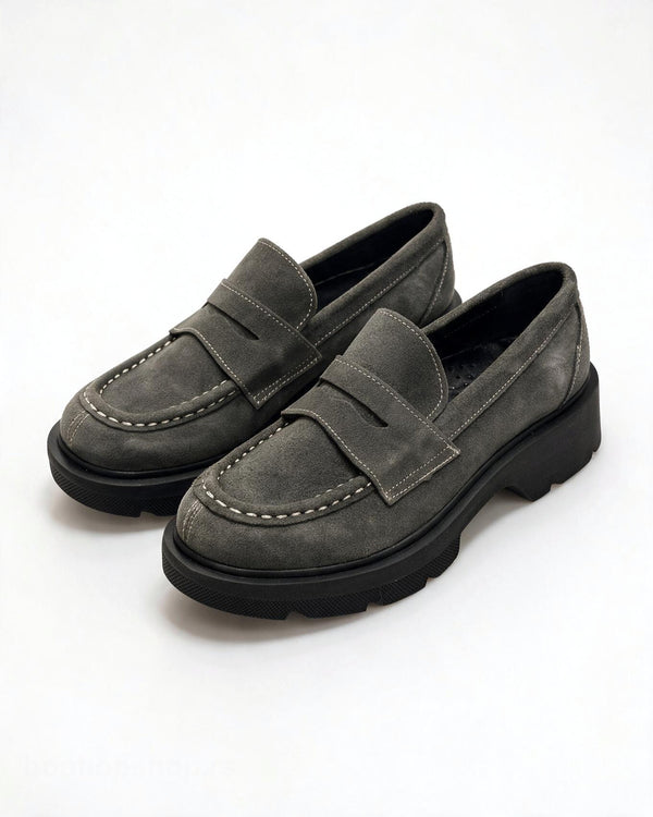 Kožne cipele - mokasine G644 - ATO SHOES - TAMNO SIVA