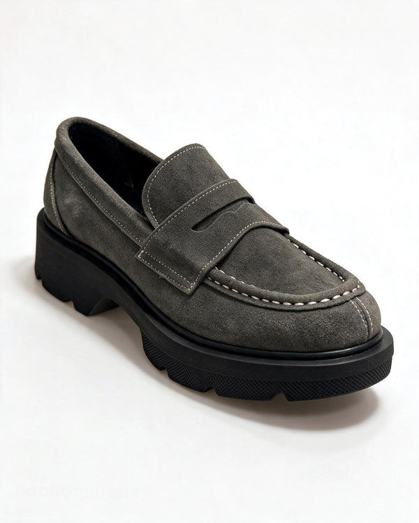 Kožne cipele - mokasine G644 - ATO SHOES - TAMNO SIVA