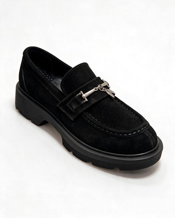 Kožne cipele - mokasine G646 - ATO SHOES - CRNA