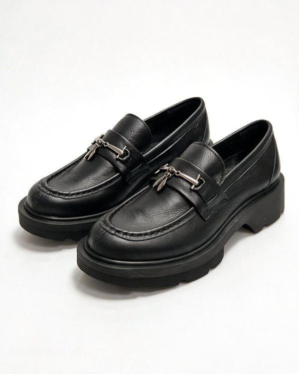 Kožne cipele - mokasine G646 - ATO SHOES - CRNA