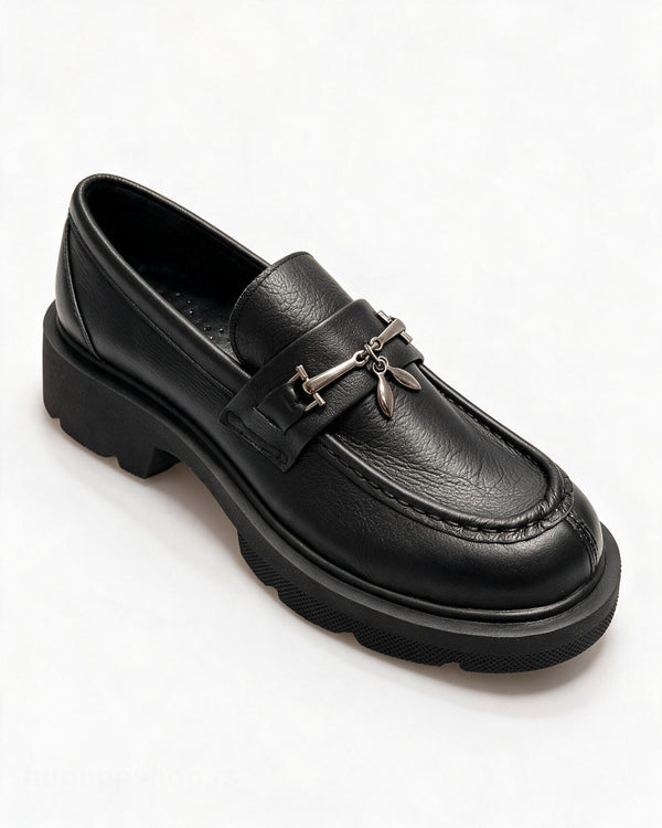 Kožne cipele - mokasine G646 - ATO SHOES - CRNA