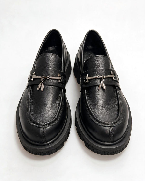 Kožne cipele - mokasine G646 - ATO SHOES - CRNA