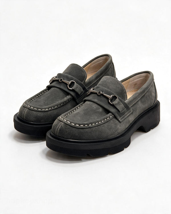 Kožne cipele - mokasine G647 - ATO SHOES - TAMNO SIVA