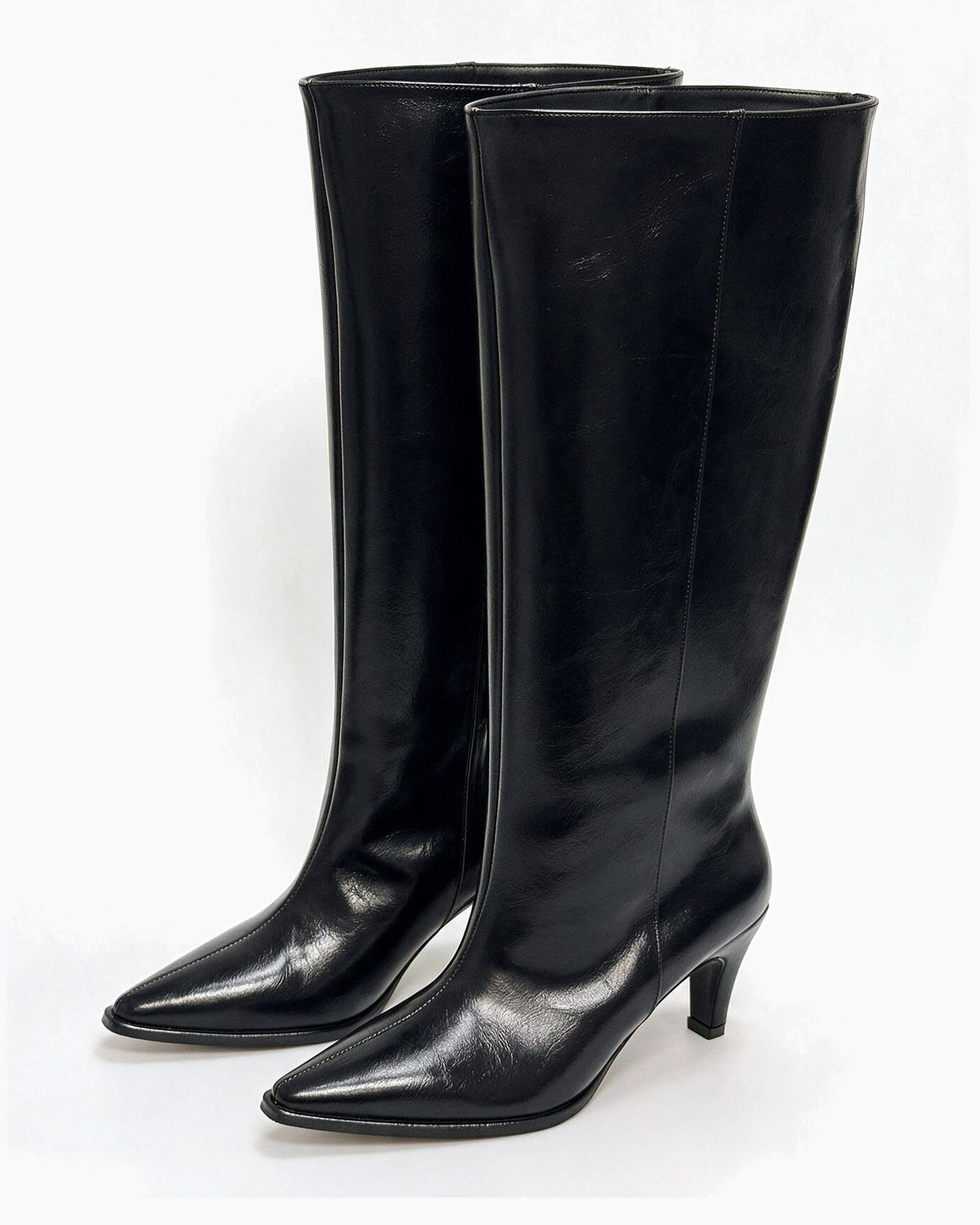 Kožne čizme G650 - ATO SHOES - na tanku štiklu - CRNA