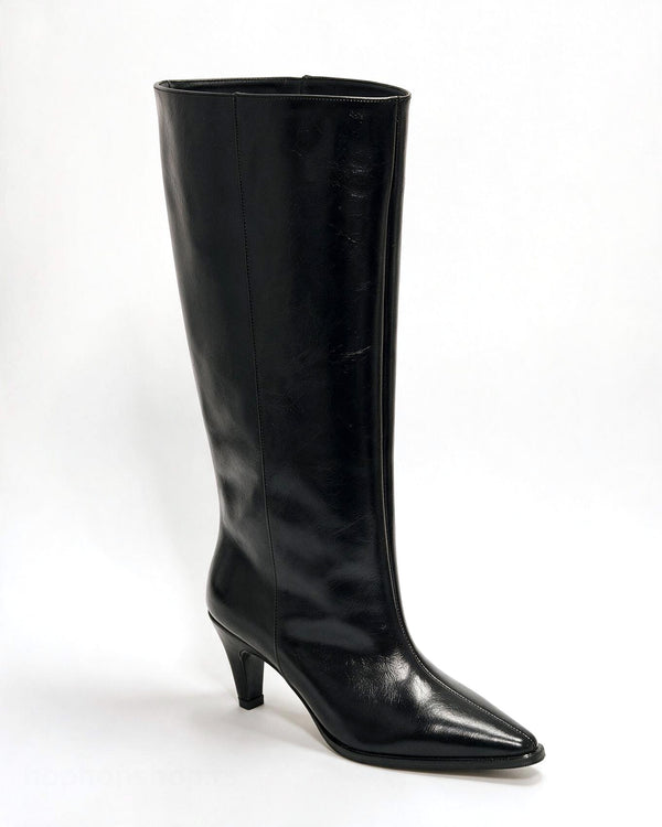 Kožne čizme G650 - ATO SHOES - na tanku štiklu - CRNA