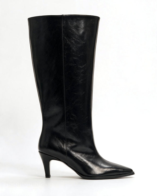 Kožne čizme G650 - ATO SHOES - na tanku štiklu - CRNA