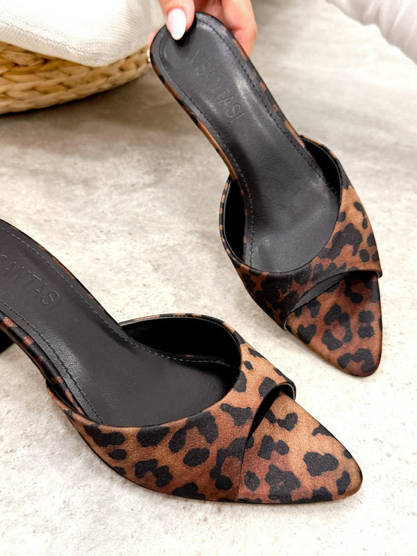 Ženske papuče - štikle G443 - NISANTASI - na tabku štiklu - LEOPARD