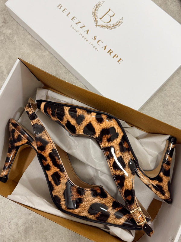 Kožne sandale - štikle G116 - BELEZZA SCARPE - na tanku štiklu - špic - LEOPARD