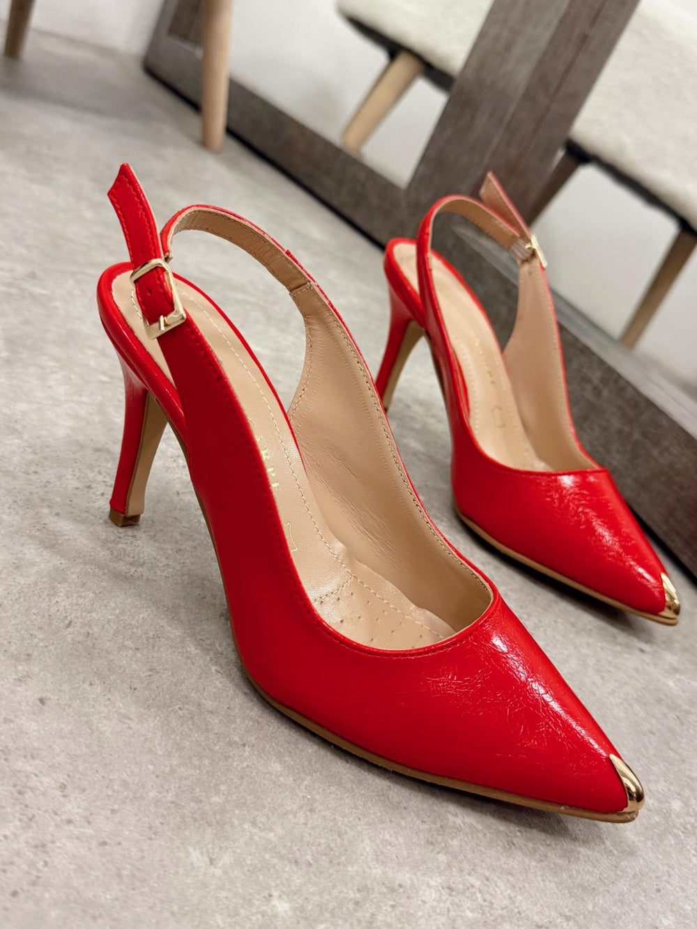Kožne sandale - štikle G117 - BELEZZA SCARPE - na tanku štiklu - špic - CRVENA