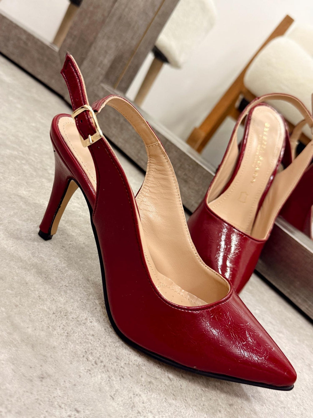 Kožne sandale - štikle G116 - BELEZZA SCARPE - na tanku štiklu - špic - BORDO