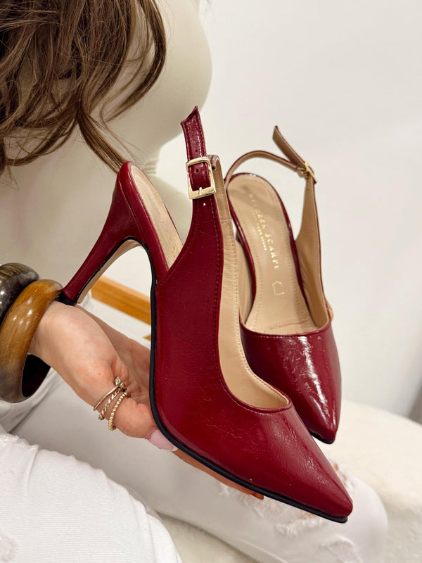 Kožne sandale - štikle G116 - BELEZZA SCARPE - na tanku štiklu - špic - BORDO