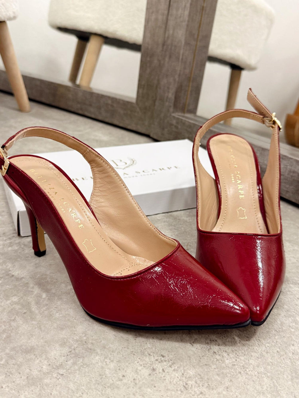 Kožne sandale - štikle G116 - BELEZZA SCARPE - na tanku štiklu - špic - BORDO