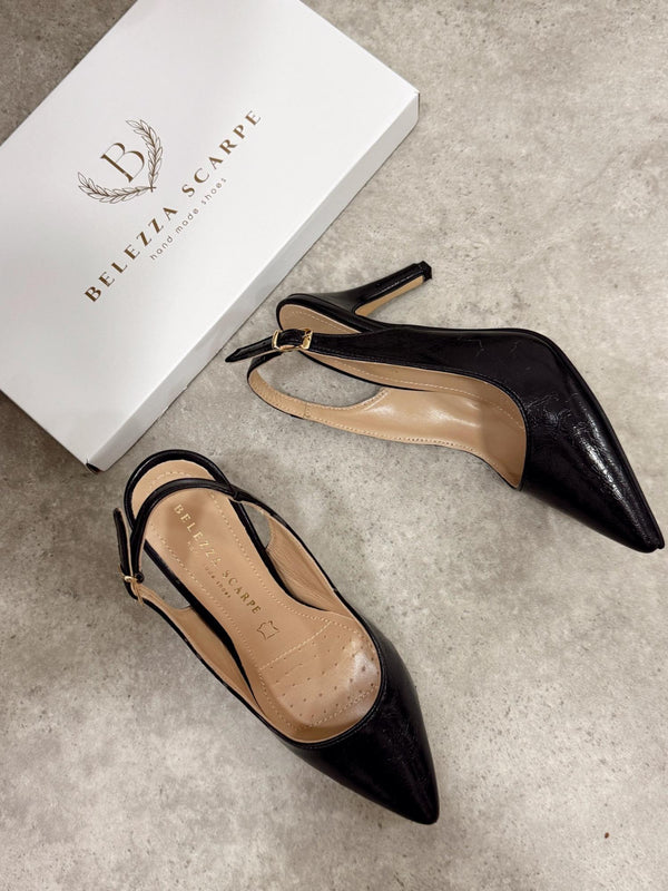 Kožne sandale - štikle G116 - BELEZZA SCARPE - na tanku štiklu - špic - CRNA