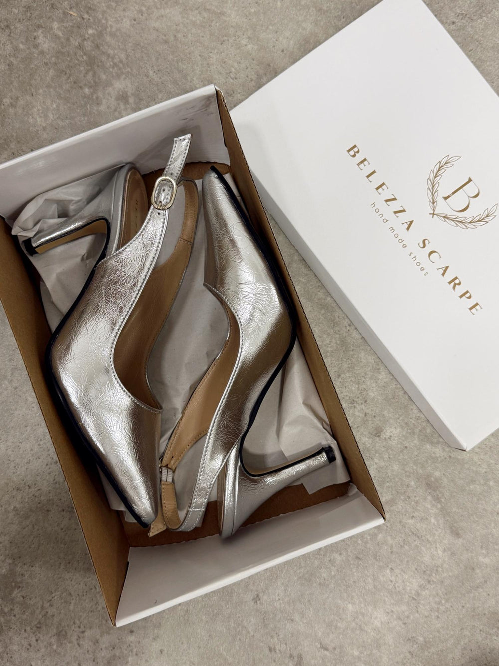 Kožne sandale - štikle G116 - BELEZZA SCARPE - na tanku štiklu - špic - SREBRNA