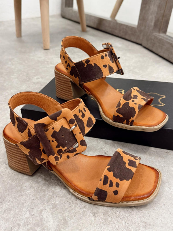 Kožne sandale - štikle G179 - LB ROVIGO - na deblju štiklu - LEOPARD