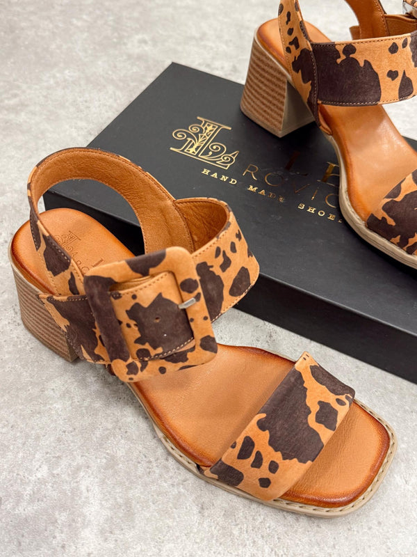 Kožne sandale - štikle G179 - LB ROVIGO - na deblju štiklu - LEOPARD