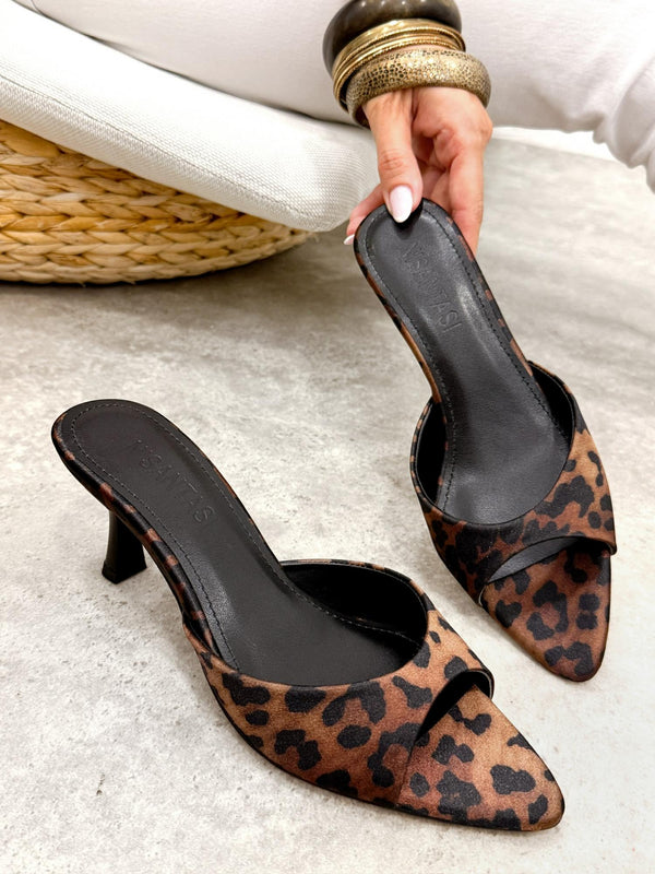 Ženske papuče - štikle G443 - NISANTASI - na tabku štiklu - LEOPARD