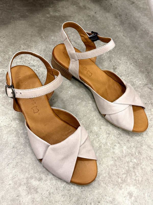 Kožne sandale - štikle G414 - LOVE BALLERINS - na deblju štiklu - SIVA