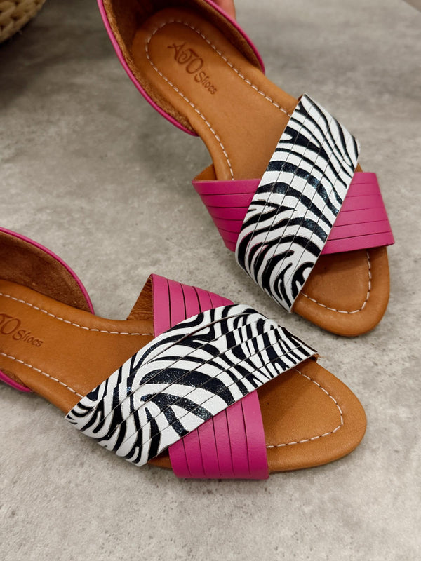 Kožne sandale - baletanke G473 - ATO SHOES - ZEBRA - CIKLAMA
