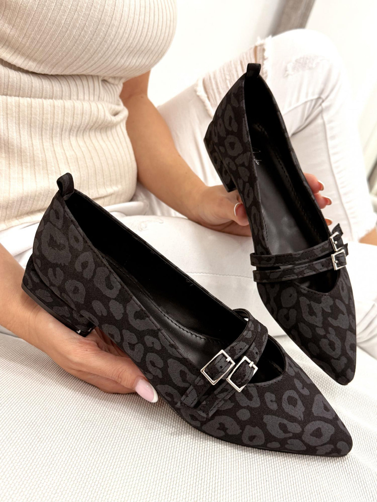 Ženske cipele - baletanke G250 - špic - LEOPARD - CRNA