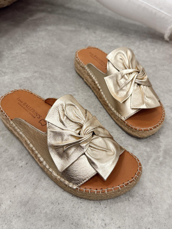Kožne papuče na platformu G410 - LOVE BALLERINS - ZLATNA