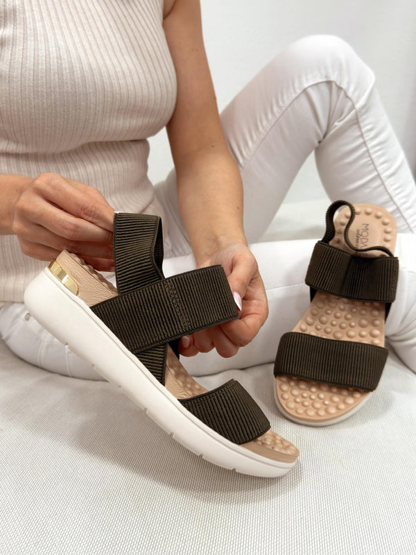 Ženske sandale G063 - MODARE Ultra Comfort - na platformu - elastične - MASLINASTA