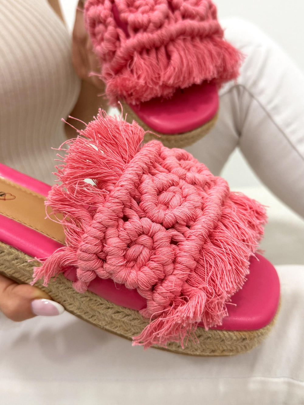 Ženske ravne papuče G236 - sa jutom - PINK