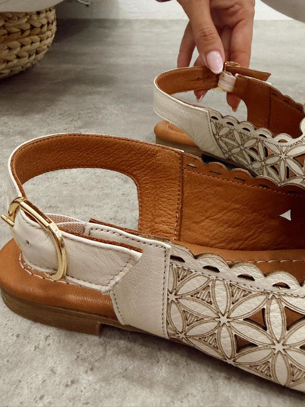 Kožne sandale - baletanke G461 - ATO SHOES - rupičaste - BEŽ