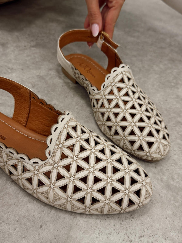 Kožne sandale - baletanke G461 - ATO SHOES - rupičaste - BEŽ