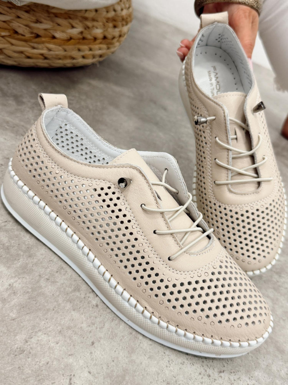Kožne patike G453 - ATO SHOES - RUPIČASTE - BEŽ
