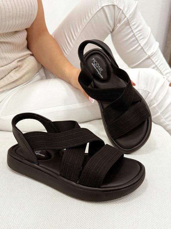 Ženske ravne sandale G064 - MODARE Ultra Comfort - elastične - CRNA