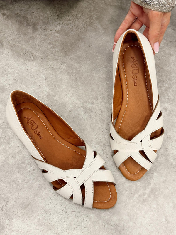 Kožne sandale - baletanke G470 - ATO SHOES - BEŽ