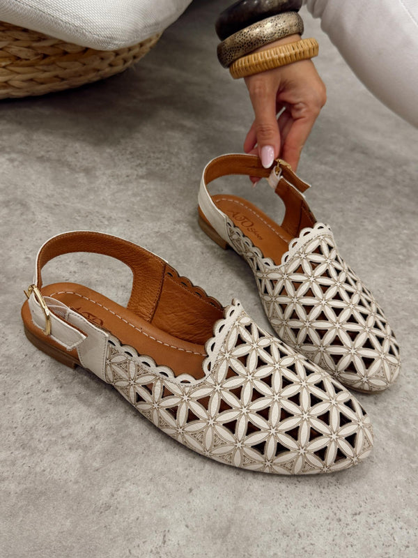 Kožne sandale - baletanke G461 - ATO SHOES - rupičaste - BEŽ