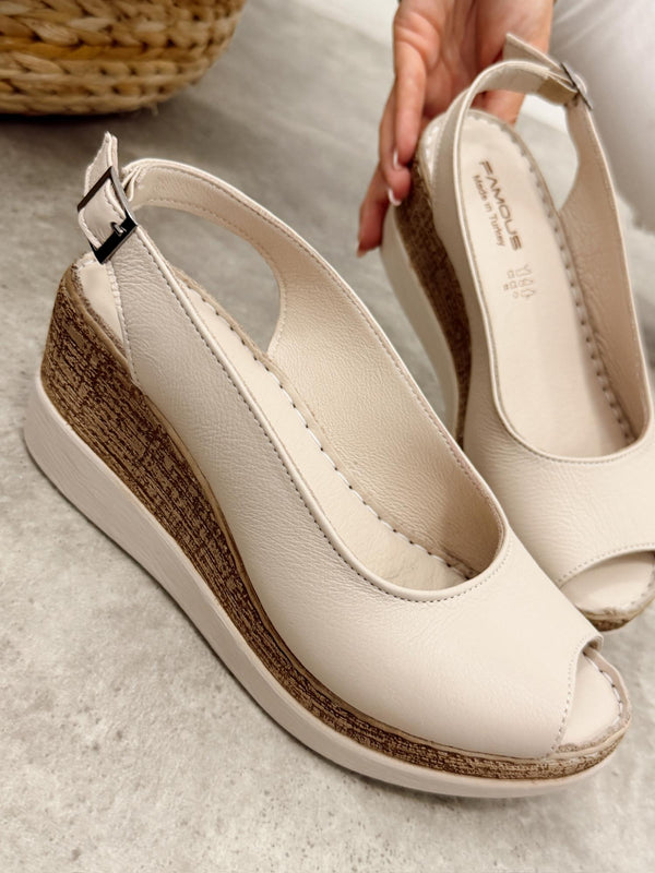 Kožne sandale - na platformu G475 - ATO SHOES - BEŽ