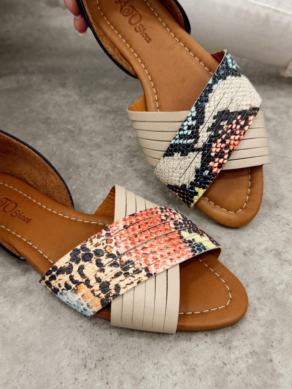 Kožne sandale - baletanke G473 - ATO SHOES - SNAKE - BEŽ - TEGET