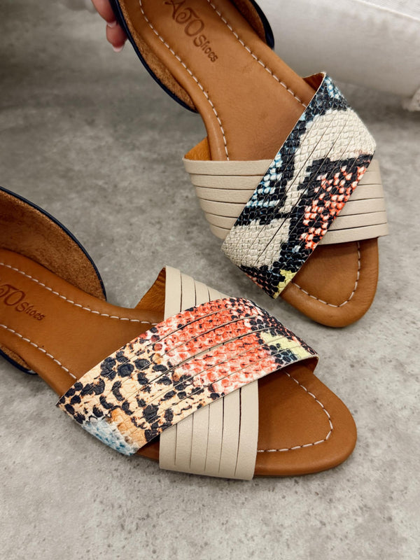 Kožne sandale - baletanke G473 - ATO SHOES - SNAKE - BEŽ - TEGET
