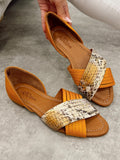 Kožne sandale - baletanke G473 - ATO SHOES - SNAKE - TAMNA OKER