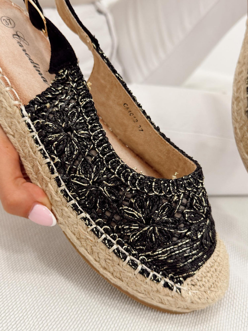 Ženske sandale - espadrile G309 - ZLATNA - CRNA
