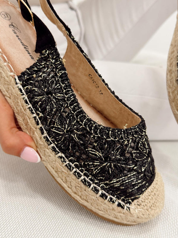 Ženske sandale - espadrile G309 - ZLATNA - CRNA