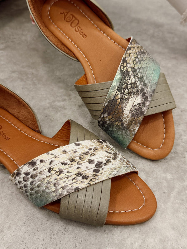 Kožne sandale - baletanke G473 - ATO SHOES - SNAKE - MASLINASTA