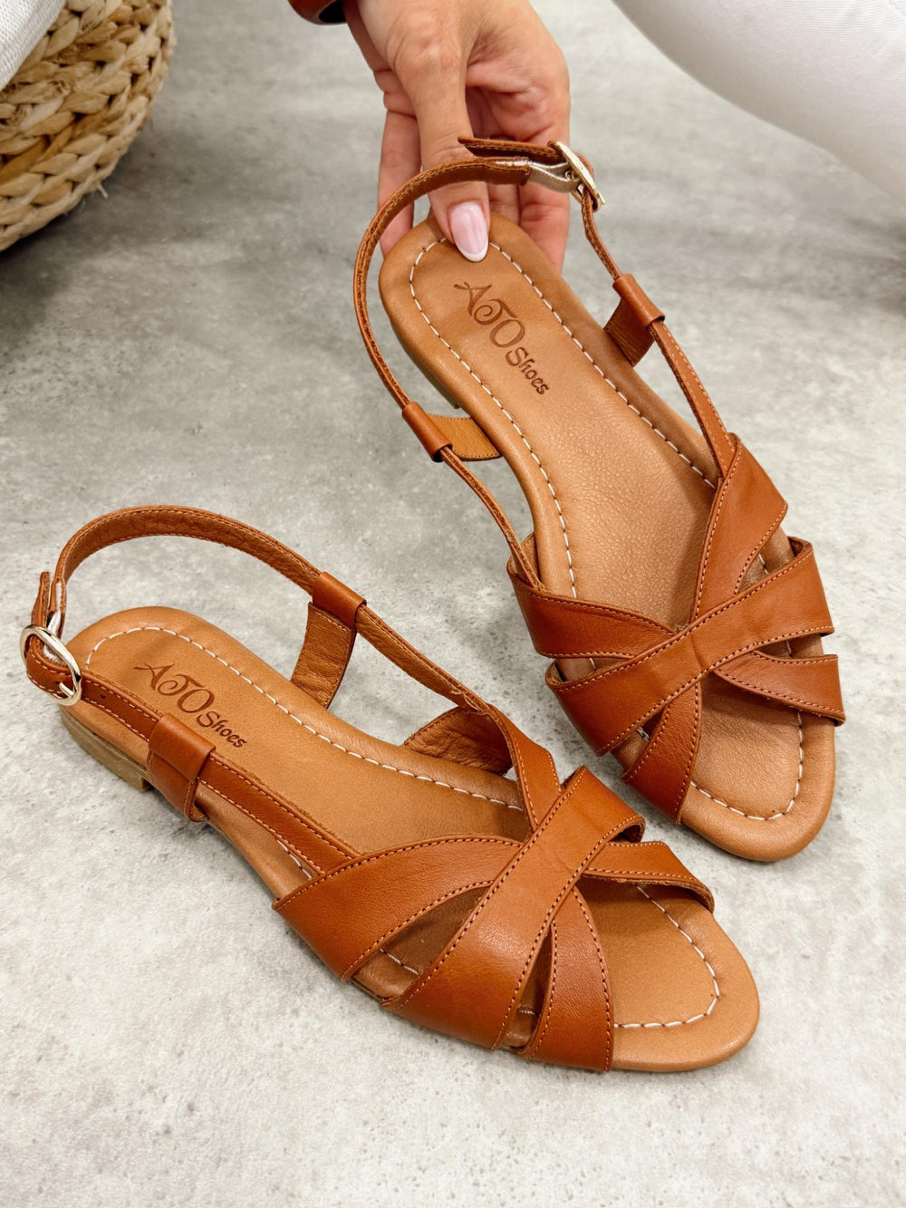 Kožne sandale G471 - ATO SHOES - KAMEL