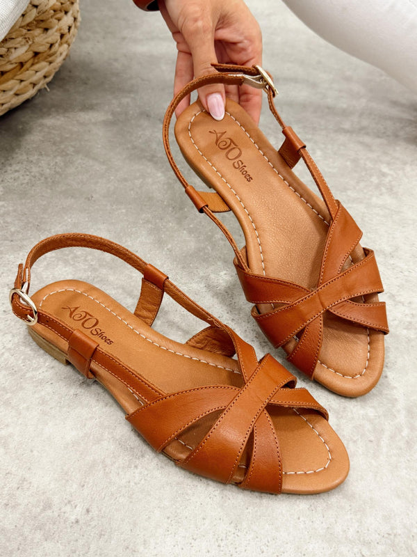 Kožne sandale G471 - ATO SHOES - KAMEL