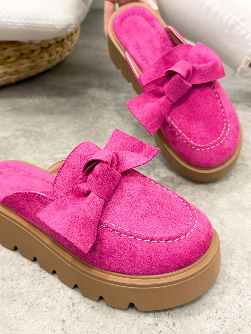 Ženske papuče G497 - na platformu - sa mašnom - PINK