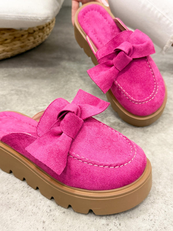 Ženske papuče G497 - na platformu - sa mašnom - PINK