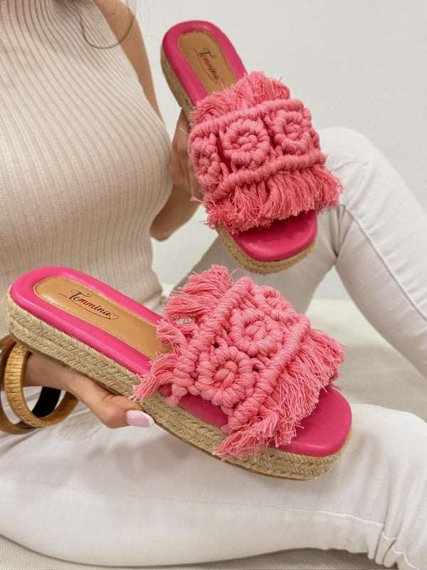 Ženske ravne papuče G236 - sa jutom - PINK