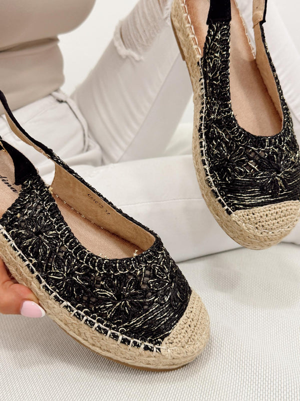 Ženske sandale - espadrile G309 - ZLATNA - CRNA