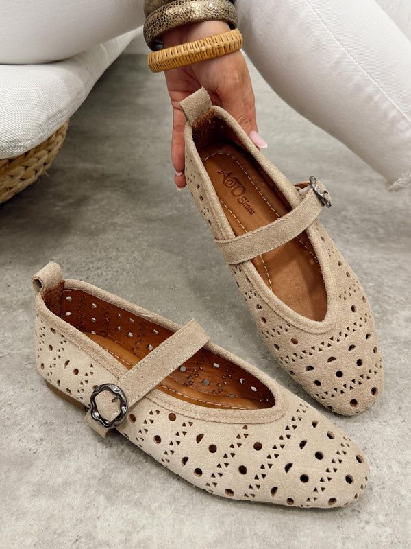 Kožne cipele - baletanke G468 - ATO SHOES - rupičaste - BEŽ