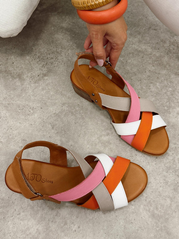 Kožne sandale G469 - ATO SHOES - ROZA - BELA - NARANDŽASTA - TAUPE - KAMEL