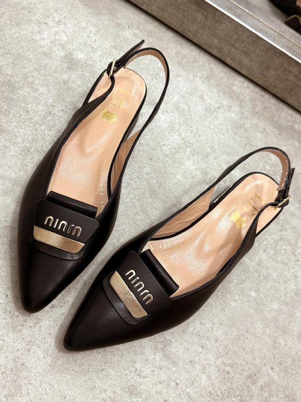Kožne sandale - štikle G181 - LB RIPKA - sa niskom štiklom - CRNA