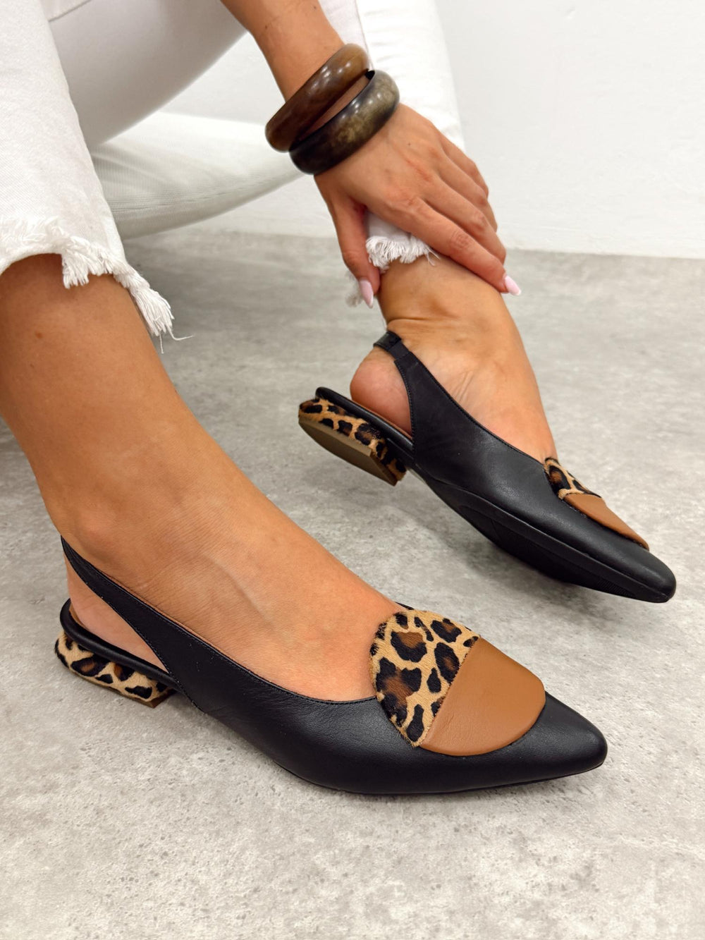 Kožne sandale - baletanke G391 - LB ROVIGO - LEOPARD - CRNA